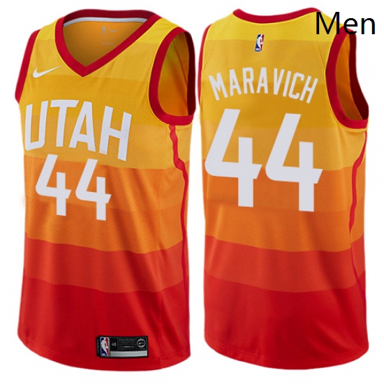 Mens Nike Utah Jazz 44 Pete Maravich Authentic Orange NBA Jersey City Edition