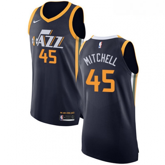 Mens Nike Utah Jazz 45 Donovan Mitchell Authentic Navy Blue Road NBA Jersey Icon Edition