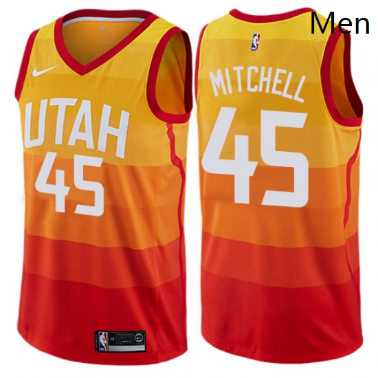 Mens Nike Utah Jazz 45 Donovan Mitchell Authentic Orange NBA Jersey City Edition