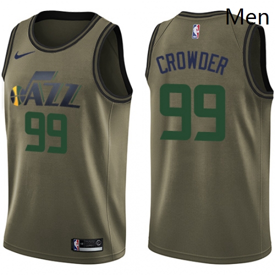 Mens Nike Utah Jazz 99 Jae Crowder Swingman Green Salute to Service NBA Jersey