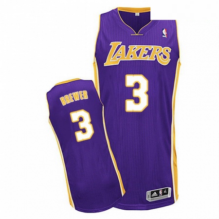 Mens Adidas Los Angeles Lakers 3 Corey Brewer Authentic Purple Road NBA Jersey