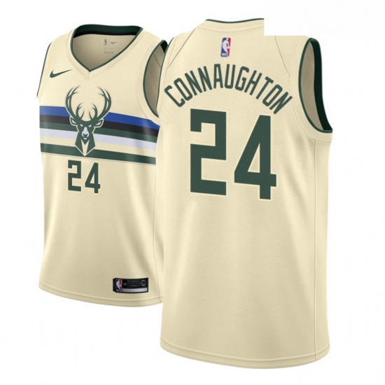 Men NBA 2018 19 Milwaukee Bucks 24 Pat Connaughton City Edition Cream Jersey