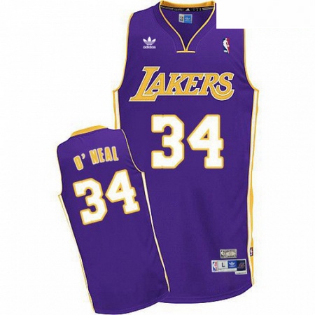 Mens Adidas Los Angeles Lakers 34 Shaquille ONeal Swingman Purple Throwback NBA Jersey