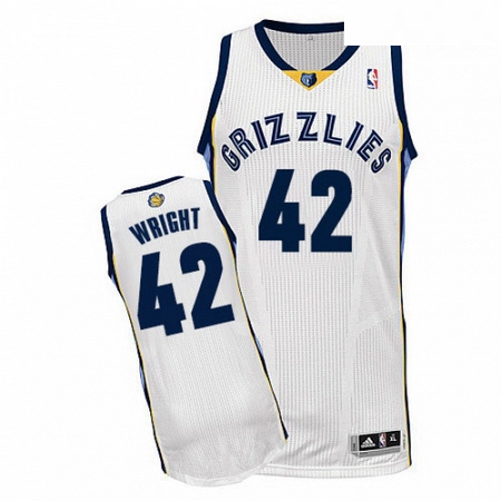 Mens Adidas Memphis Grizzlies 42 Lorenzen Wright Authentic White Home NBA Jersey