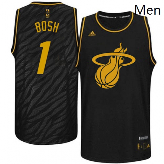 Mens Adidas Miami Heat 1 Chris Bosh Authentic Black Precious Metals Fashion NBA Jersey