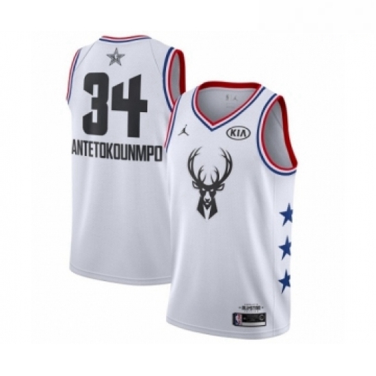 Mens Jordan Milwaukee Bucks 34 Giannis Antetokounmpo Swingman White 2019 All Star Game Basketball Je