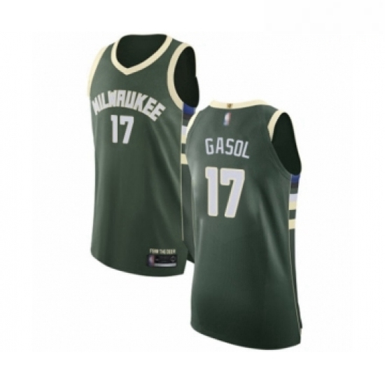 Mens Milwaukee Bucks 17 Pau Gasol Authentic Green Basketball Jersey Icon Edition