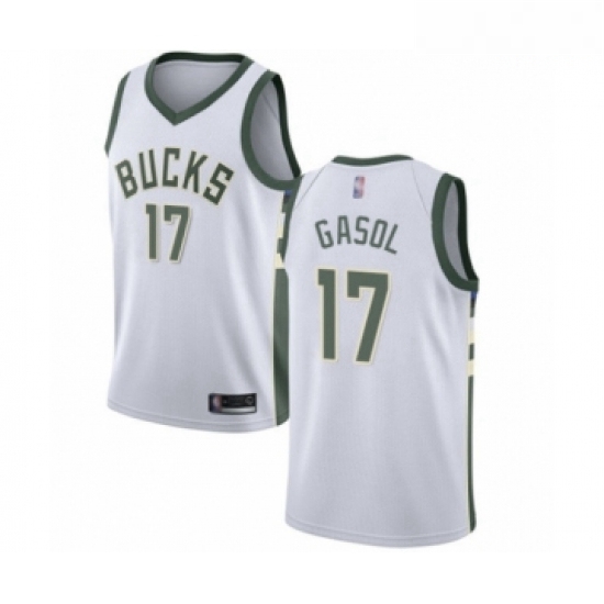 Mens Milwaukee Bucks 17 Pau Gasol Authentic White Basketball Jersey Association Edition