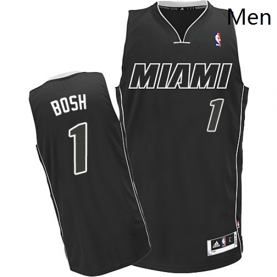 Mens Adidas Miami Heat 1 Chris Bosh Authentic BlackWhite NBA Jersey