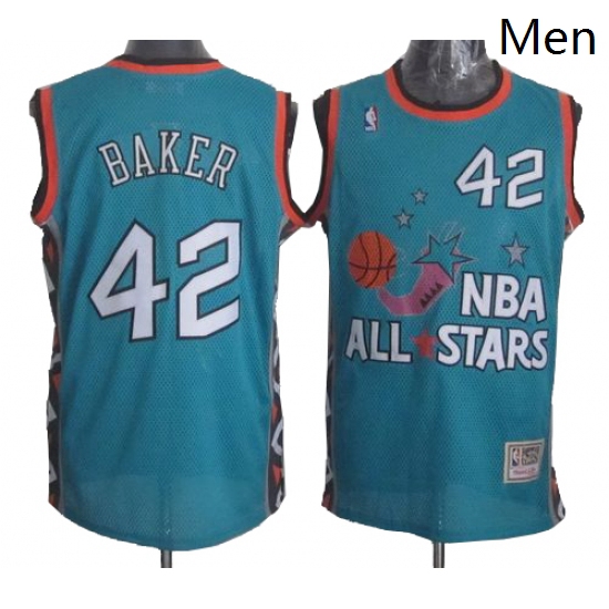 Mens Mitchell and Ness Milwaukee Bucks 42 Vin Baker Authentic Light Blue 1996 All Star Throwback NBA