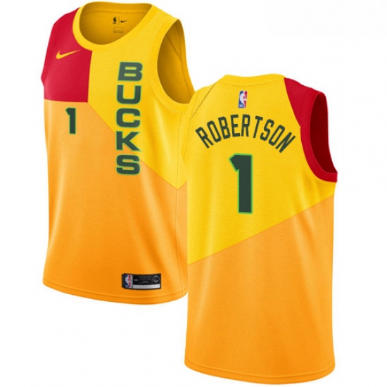 Mens Nike Milwaukee Bucks 1 Oscar Robertson Swingman Yellow NBA 