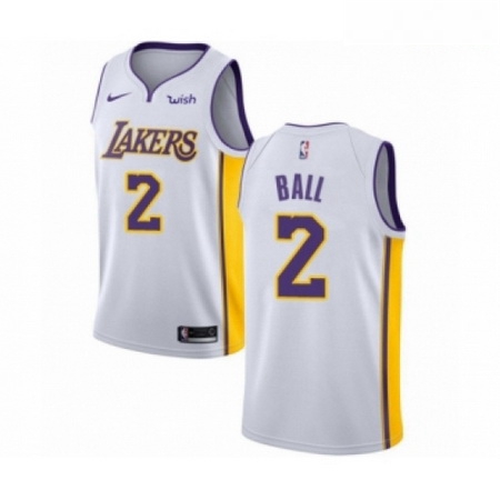 Mens Los Angeles Lakers 2 Lonzo Ball Authentic White Basketball Jersey Association Edition