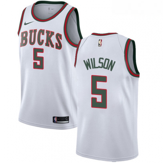 Mens Nike Milwaukee Bucks 5 D J Wilson Authentic White Fashion H