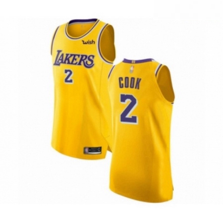 Mens Los Angeles Lakers 2 Quinn Cook Authentic Gold Basketball Jersey Icon Edition