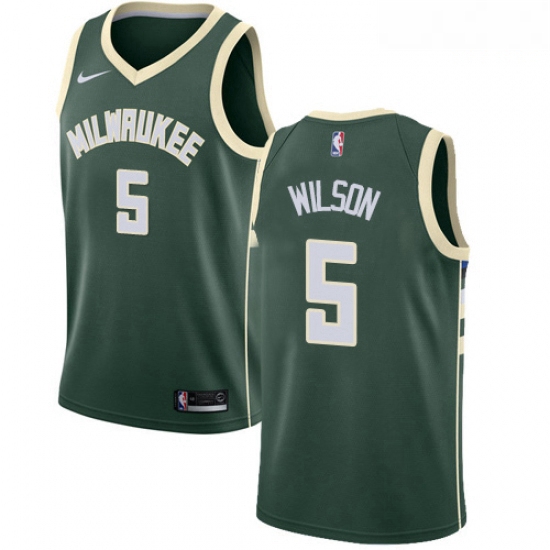 Mens Nike Milwaukee Bucks 5 D J Wilson Swingman Green Road NBA Jersey Icon Edition