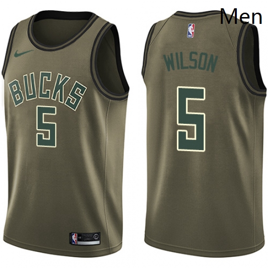 Mens Nike Milwaukee Bucks 5 D J Wilson Swingman Green Salute to Service NBA Jersey