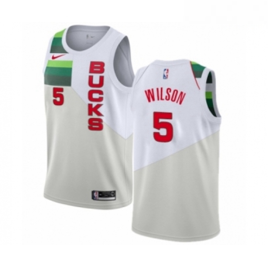Mens Nike Milwaukee Bucks 5 D J Wilson White Swingman Jersey Earned Edition