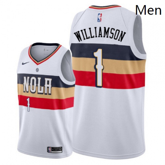 Mens Nike New Orleans Pelicans 1 Zion Williamson White NBA Swingman Earned Edition Jersey