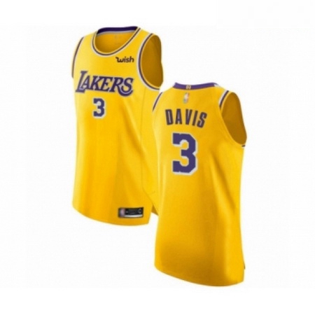 Mens Los Angeles Lakers 3 Anthony Davis Authentic Gold Basketball Jersey Icon Edition