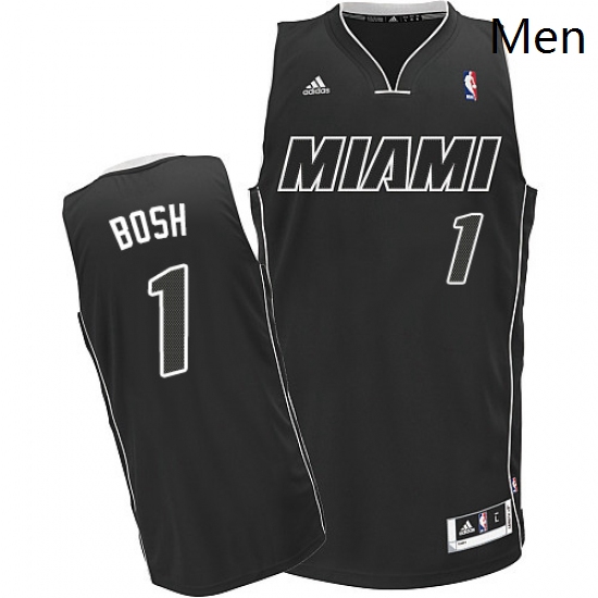 Mens Adidas Miami Heat 1 Chris Bosh Swingman BlackWhite NBA Jers