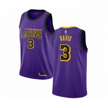 Mens Los Angeles Lakers 3 Anthony Davis Authentic Purple Basketball Jersey City Edition