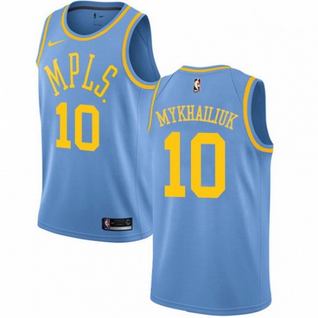 Mens Nike Los Angeles Lakers 10 Sviatoslav Mykhailiuk Authentic Blue Hardwood Classics NBA Jersey