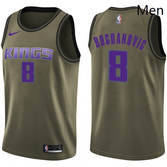 Mens Nike Sacramento Kings 8 Bogdan Bogdanovic Swingman Green Salute to Service NBA Jersey