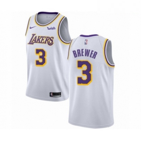 Mens Los Angeles Lakers 3 Corey Brewer Authentic White Basketbal