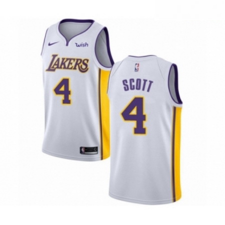 Mens Los Angeles Lakers 4 Byron Scott Authentic White Basketball Jersey Association Edition