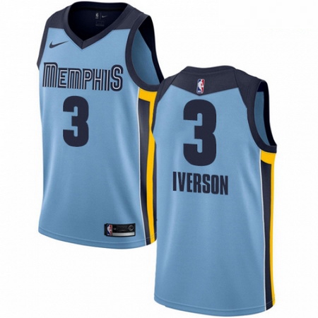 Mens Nike Memphis Grizzlies 3 Allen Iverson Authentic Light Blue NBA Jersey Statement Edition