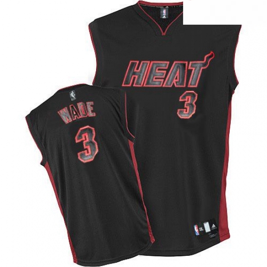 Mens Adidas Miami Heat 3 Dwyane Wade Authentic Black BlackRed No NBA Jersey