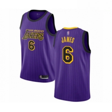 Mens Los Angeles Lakers 6 LeBron James Authentic Purple Basketball Jersey City Edition