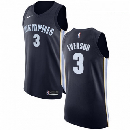 Mens Nike Memphis Grizzlies 3 Allen Iverson Authentic Navy Blue Road NBA Jersey Icon Edition