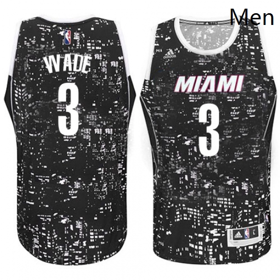 Mens Adidas Miami Heat 3 Dwyane Wade Authentic Black City Light NBA Jersey