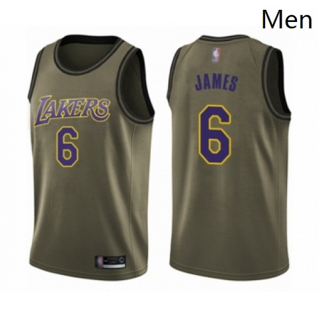 Mens Los Angeles Lakers 6 LeBron James Swingman Green Salute to Service Basketball Jersey