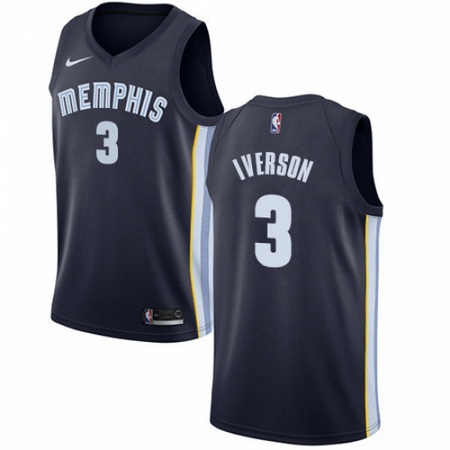 Mens Nike Memphis Grizzlies 3 Allen Iverson Swingman Navy Blue Road NBA Jersey Icon Edition