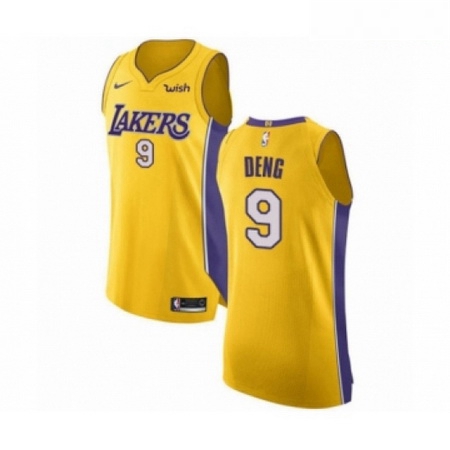 Mens Los Angeles Lakers 9 Luol Deng Authentic Gold Home Basketball Jersey Icon Edition