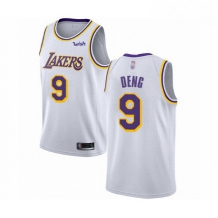 Mens Los Angeles Lakers 9 Luol Deng Authentic White Basketball Jerseys Association Edition