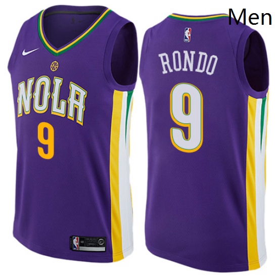 Mens Nike New Orleans Pelicans 9 Rajon Rondo Authentic Purple NBA Jersey City Edition