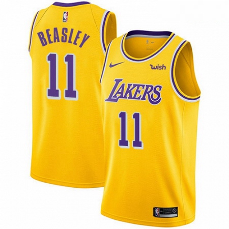 Mens Nike Los Angeles Lakers 11 Michael Beasley Swingman Gold NBA Jersey Icon Edition