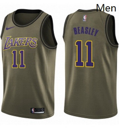 Mens Nike Los Angeles Lakers 11 Michael Beasley Swingman Green Salute to Service NBA Jersey