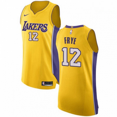 Mens Nike Los Angeles Lakers 12 Channing Frye Authentic Gold Hom