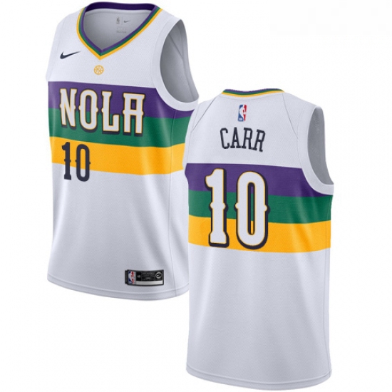 Mens Nike New Orleans Pelicans 10 Tony Carr Swingman White NBA Jersey City Edition