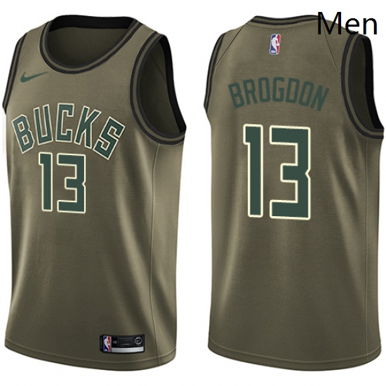 Mens Nike Milwaukee Bucks 13 Malcolm Brogdon Swingman Green Salute to Service NBA Jersey