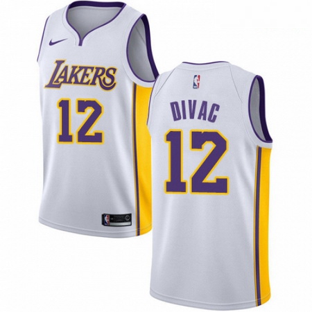 Mens Nike Los Angeles Lakers 12 Vlade Divac Authentic White NBA Jersey Association Edition