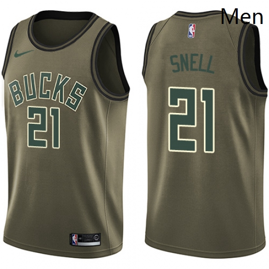 Mens Nike Milwaukee Bucks 21 Tony Snell Swingman Green Salute to Service NBA Jersey