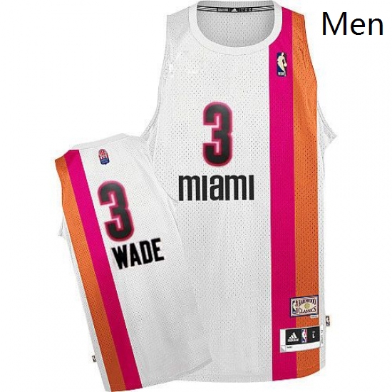 Mens Adidas Miami Heat 3 Dwyane Wade Authentic White ABA Hardwoo