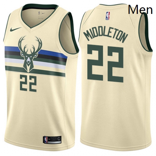 Mens Nike Milwaukee Bucks 22 Khris Middleton Authentic Cream NBA Jersey City Edition