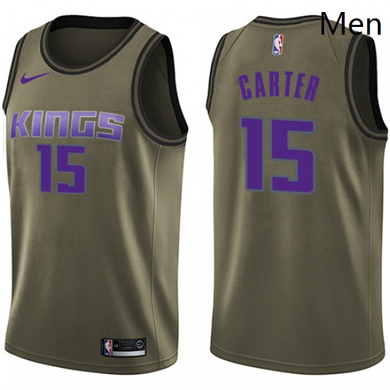 Mens Nike Sacramento Kings 15 Vince Carter Swingman Green Salute to Service NBA Jersey