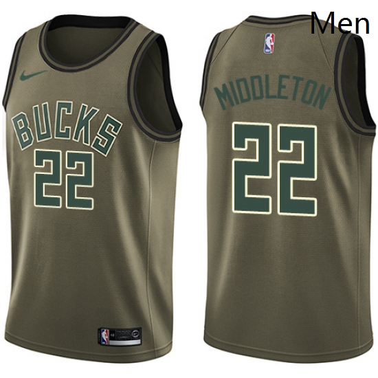 Mens Nike Milwaukee Bucks 22 Khris Middleton Swingman Green Salute to Service NBA Jersey